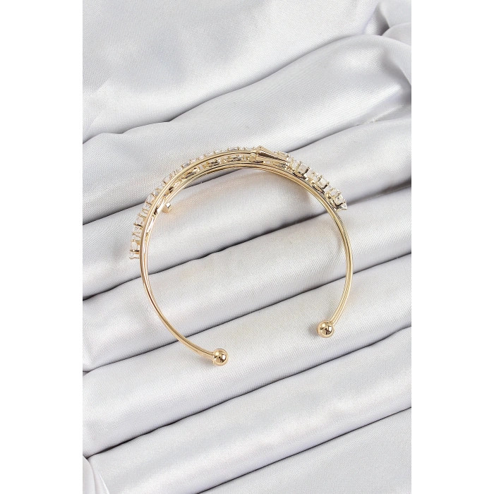 Pirinç Gold Renk Arpa Zirkon Taşlı Kadın Bileklik