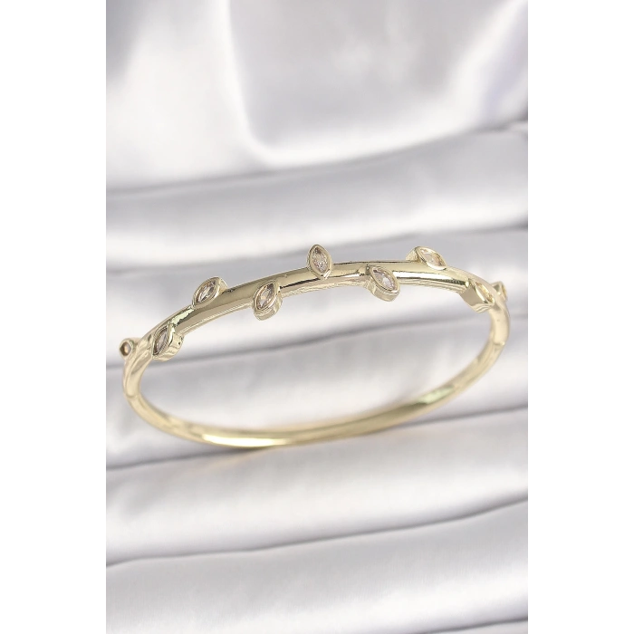 Pirinç Gold Renk Damla Zirkon Taşlı Kadın Kelepçe