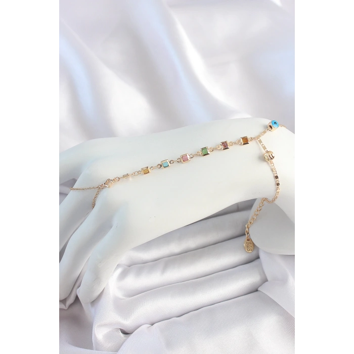 Pirinç Gold Renk Renkli Zİrkon Taşlı Şahmeran