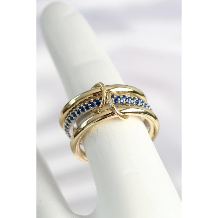 Pirinç Gold Renk Zirkon Taşlı 3Lü Kadın Yüzük