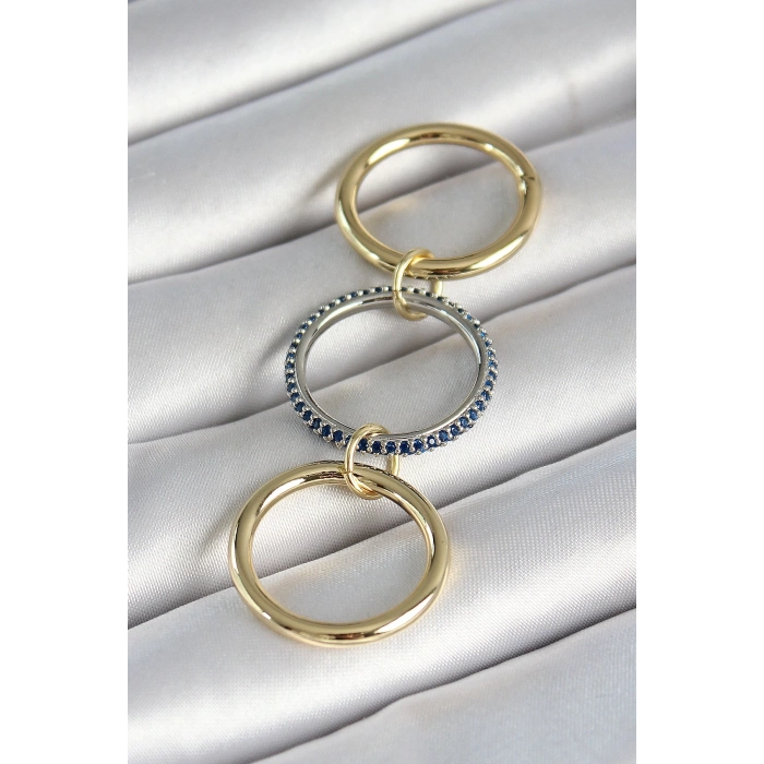 Pirinç Gold Renk Zirkon Taşlı 3Lü Kadın Yüzük