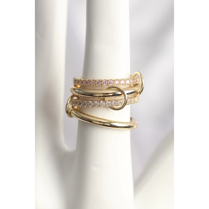 Pirinç Gold Renk Zirkon Taşlı 4Lü Kadın Yüzük