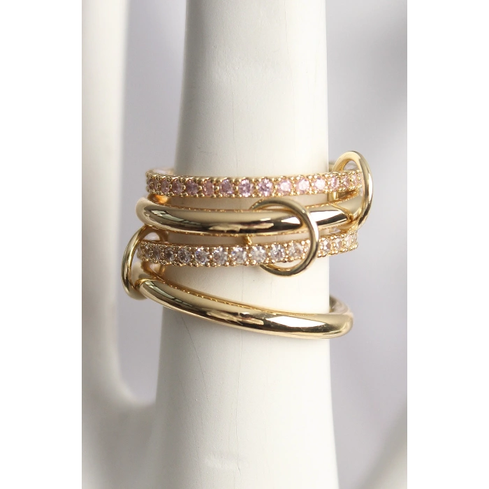 Pirinç Gold Renk Zirkon Taşlı 4Lü Kadın Yüzük