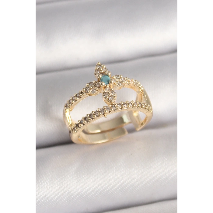Pirinç Gold Renk Zirkon Taşlı Ayarlanabilir Model Kadın Yüzük