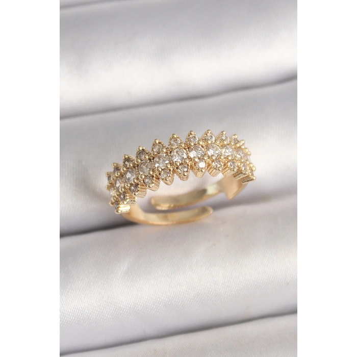 Pirinç Gold Renk Zirkon Taşlı Ayarlanabilir Model Kadın Yüzük