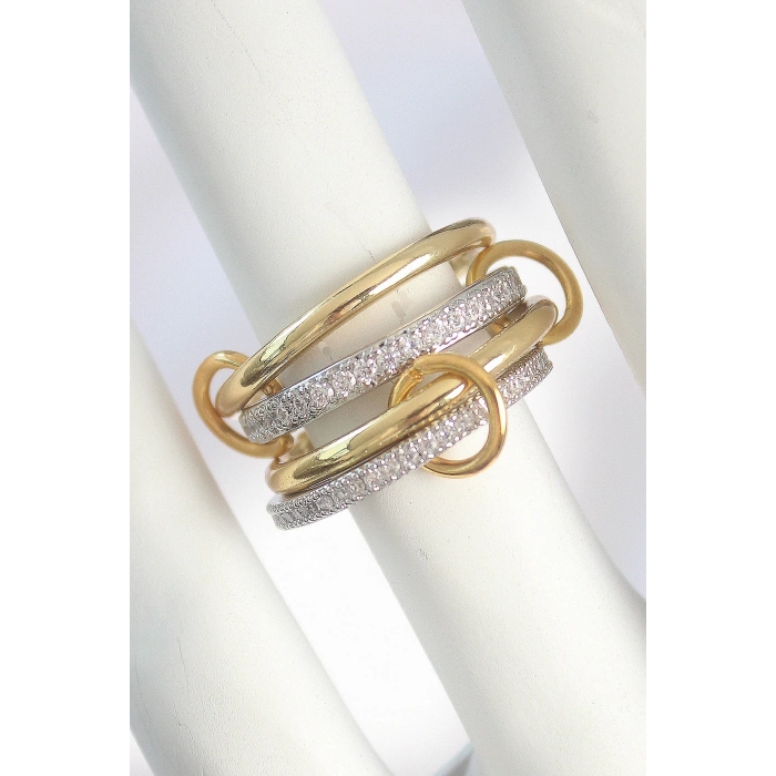 Metal Gold Renk Zirkon Taşlı Halka Detaylı Kadın Yüzük