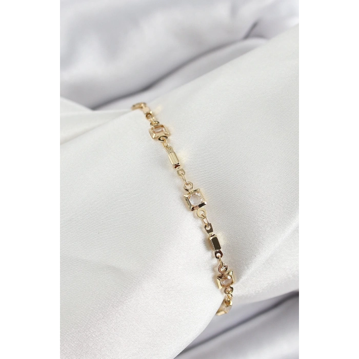 Pirinç Gold Renk Zirkon Taşlı Kadın Bileklik