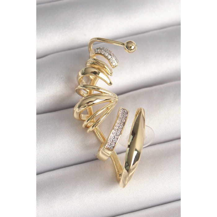 Pirinç Gold Renk Zirkon Taşlı Kıkırdak Küpe