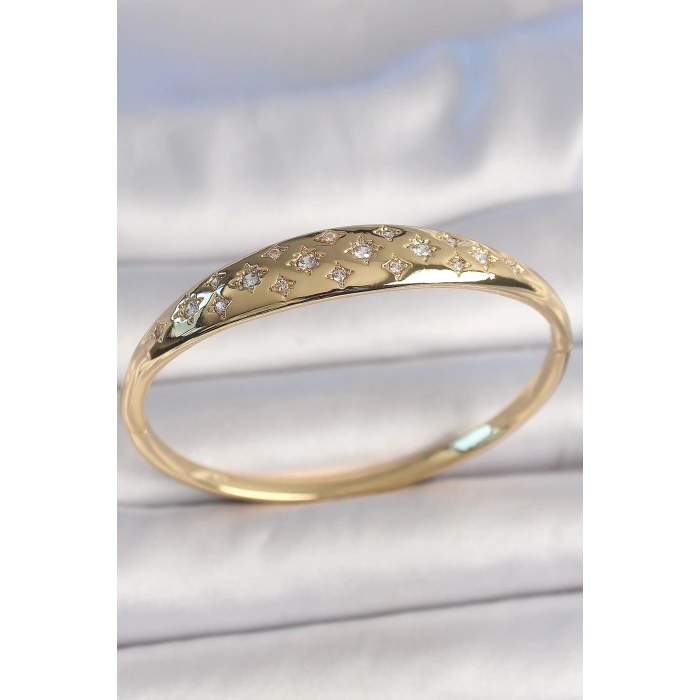 Pirinç Gold Renk Zirkon Taşlı Yıldız İşlemeli Kadın Kelepçe