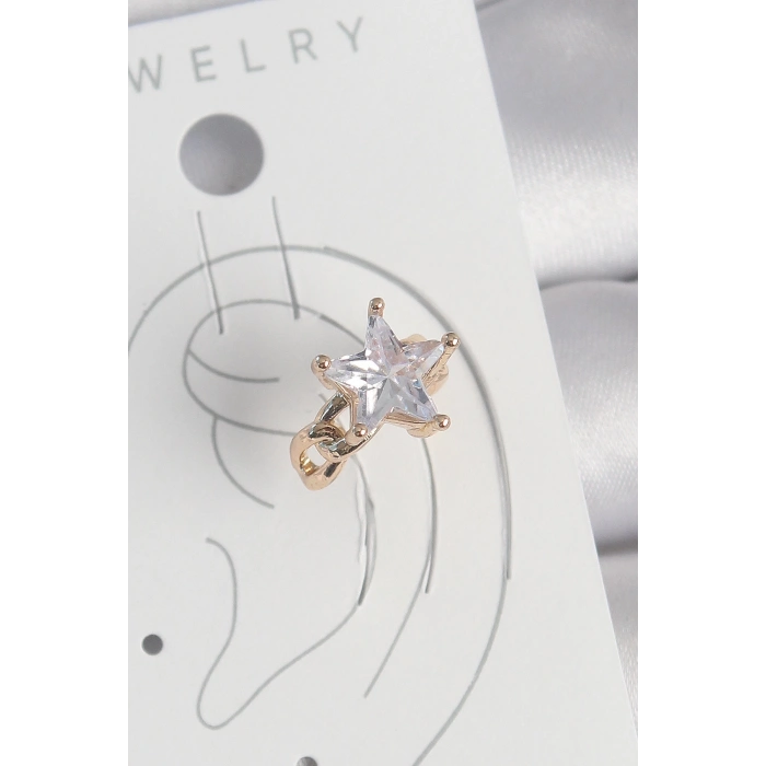 Pirinç Gold Renk Zirkon Taşlı Yıldız Model Kadın Kıkırdak Küpe