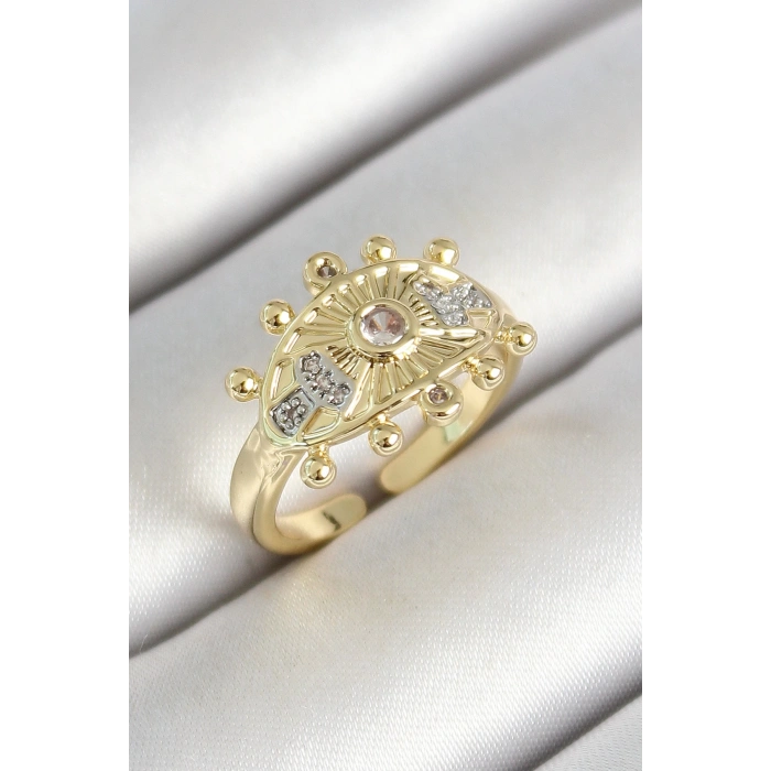 Pirinç Göz Figürlü Zirkon Taşlı Gold Renk Ayarlanabilir Kadın Yüzük