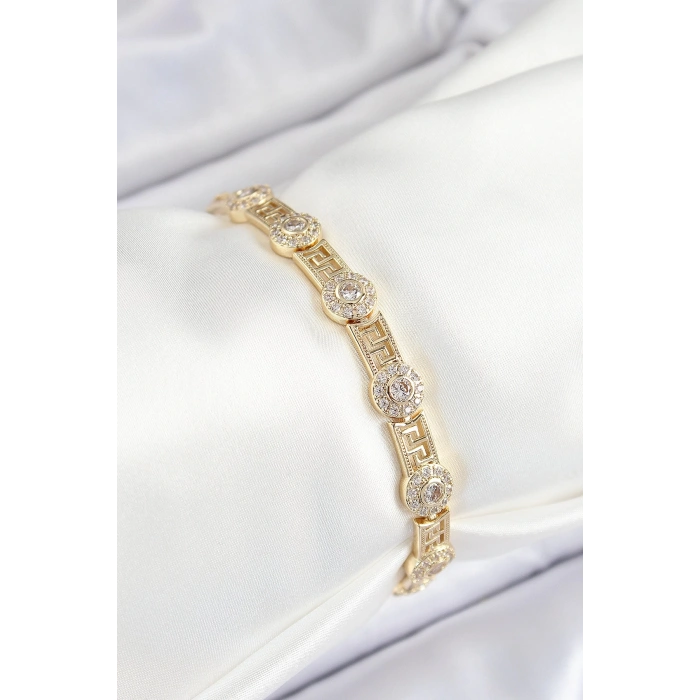 Pirinç Greg Model Zirkon Taşlı Gold Renk VİP Seri Kadın Bileklik