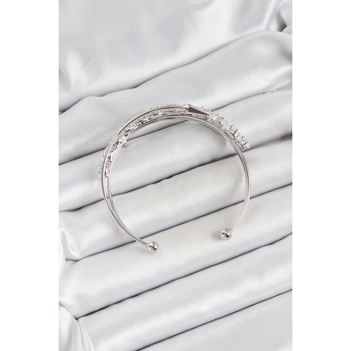 Pirinç Gümüş Renk Arpa Zirkon Taşlı Kadın Bileklik