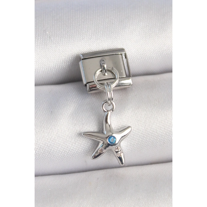 Pirinç Gümüş Renk Deniz Yıldız Model Mavi Taş Detay Nomination Charm