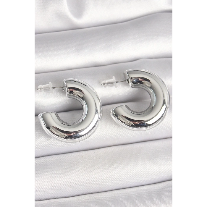 Pirinç Gümüş Renk Yarım Halka Model CCB Kadın Küpe