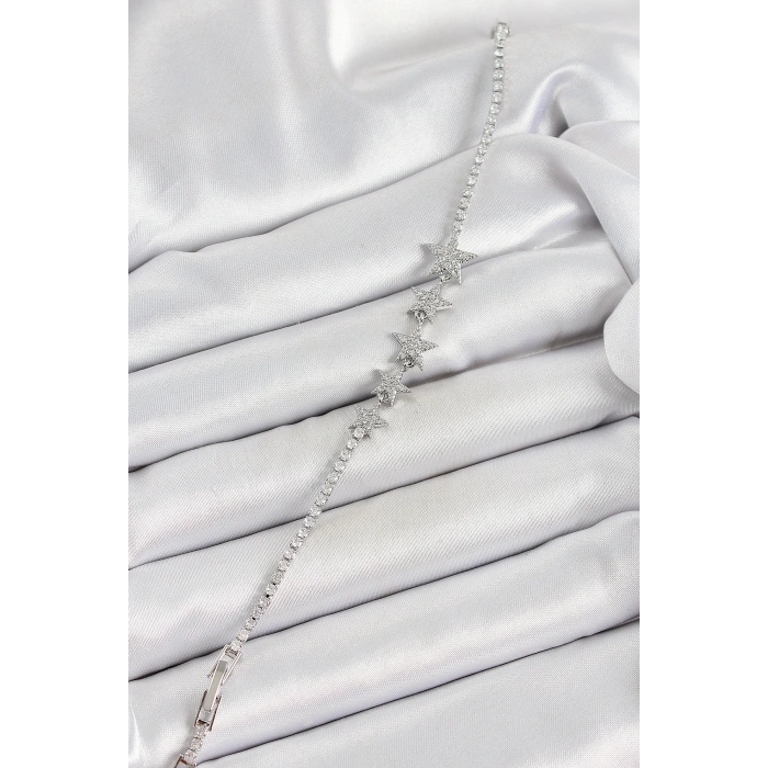 Pirinç Gümüş Renk Yıldız Model Kadın Bileklik