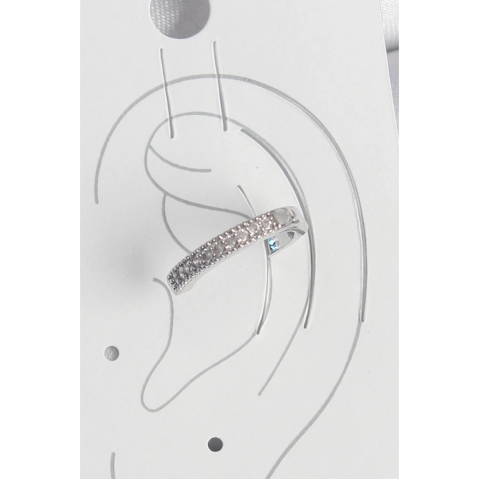 Pirinç Gümüş Renk Zirkon Taşlı Kadın Kıkırdak Model Küpe