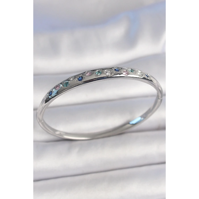 Pirinç Gümüş Renk Zirkon Taşlı Yıldız İşlemeli Kadın Kelepçe