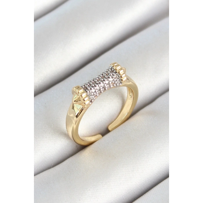 Pirinç Makara Figürlü Zirkon Taşlı Gold Renk Ayarlanabilir Kadın Yüzük