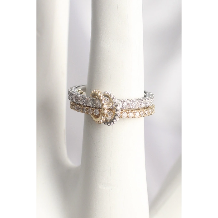 Pirinç Mix Renk 2Li Zirkon Taşlı Kadın Yüzük