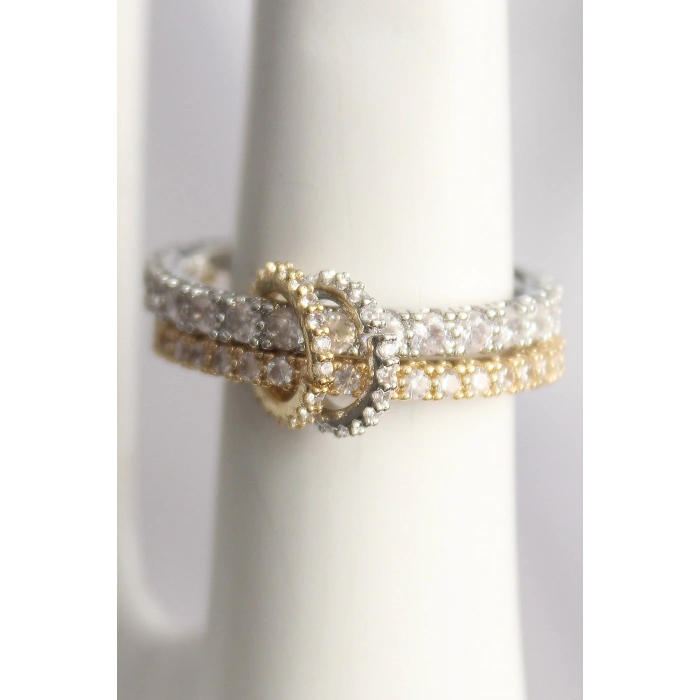 Pirinç Mix Renk 2Li Zirkon Taşlı Kadın Yüzük