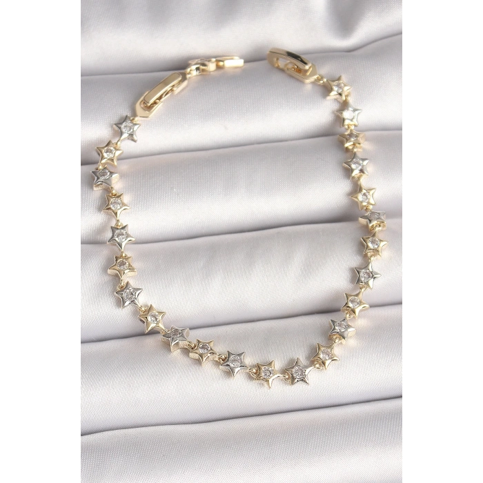 Pirinç Mix Renk Zirkon Taşlı Yıldız Model VIP Seri Kadın Bileklik