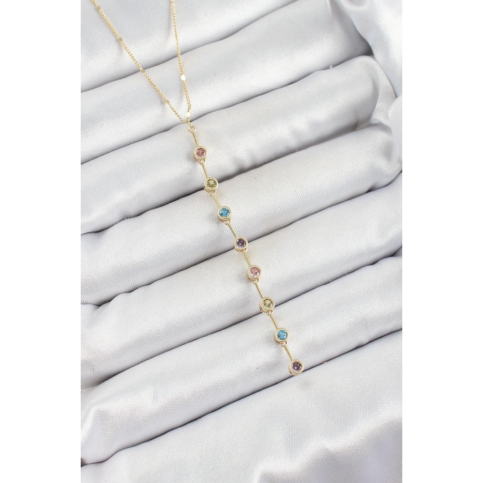 Pirinç Renkli Zirkon Taşlı Y Model Gold Renk Kadın Kolye