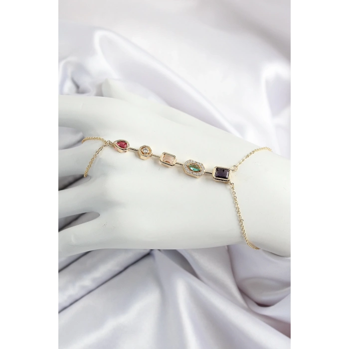 Pirinç  Renkli Zirkon Taşlı Y Model Gold Renk Kadın Şahmeran