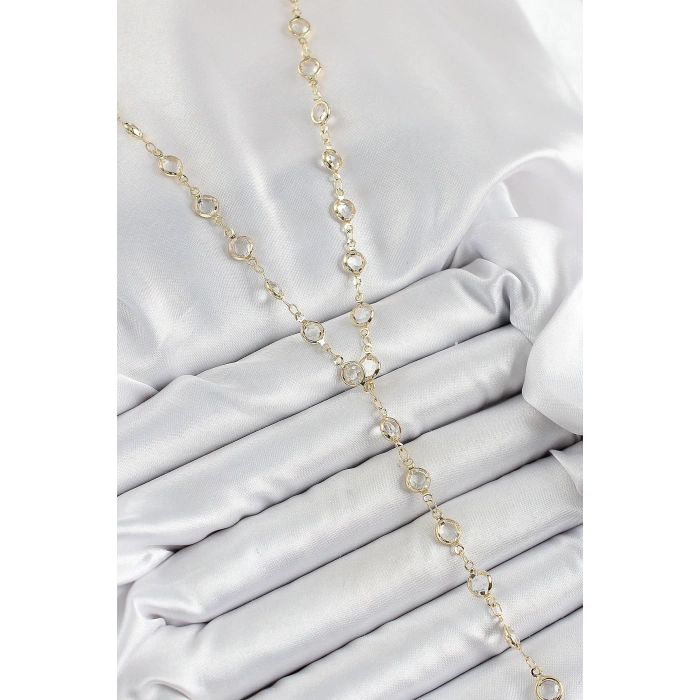 Pirinç Şeffaf Model Gold Renk Zirkon Taşlı Y Kolye