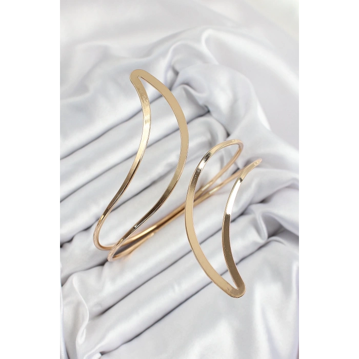 Pirinç Soyut Alev Desenli Gold Renk Kadın Pazu Bileklik