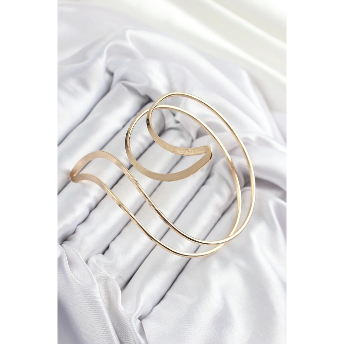 Pirinç Soyut Alev Desenli Gold Renk Kadın Pazu Bileklik