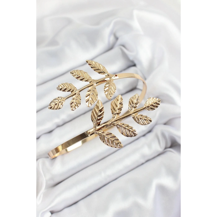 Pirinç Yaprak Model Gold Renk Kadın Pazu Bileklik