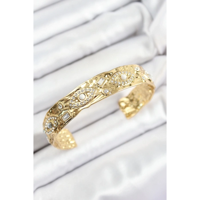 Pirinç Zirkon Taşlı Göz Model Gold Renk Altı Açık Kadın Bileklik