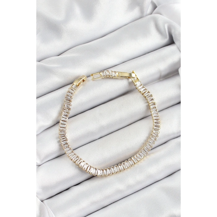 Pirinç Zirkon Taşlı Su Yolu Model Gold Renk Kadın Bileklik