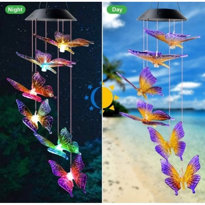 Solar Led Işıklı Kelebekli Bahçe Dekoru 6 Ledli,renkli Işık