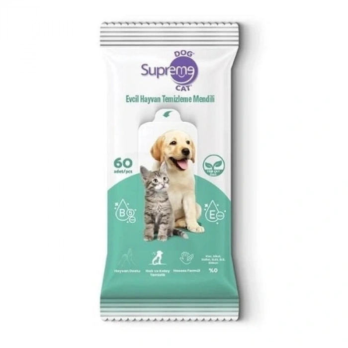 Supreme Yeşil Çaylı Kedi ve Köpek Temizleme Mendili 60 Adet