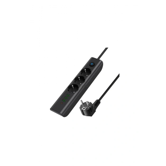 Termal Akım Korumalı Isıya Dayanıklı 3’lü Priz, 3 Usb, 1 Type-c Giriş Kablolu Priz