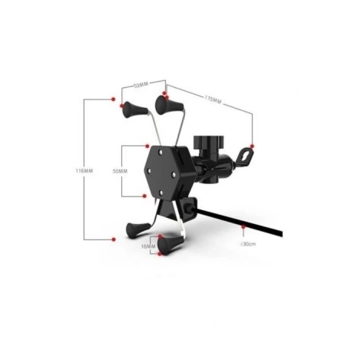 Usb Şarjlı Ayna Bağlantılı Motosiklet Telefon Tutucu Motor Tutacağı