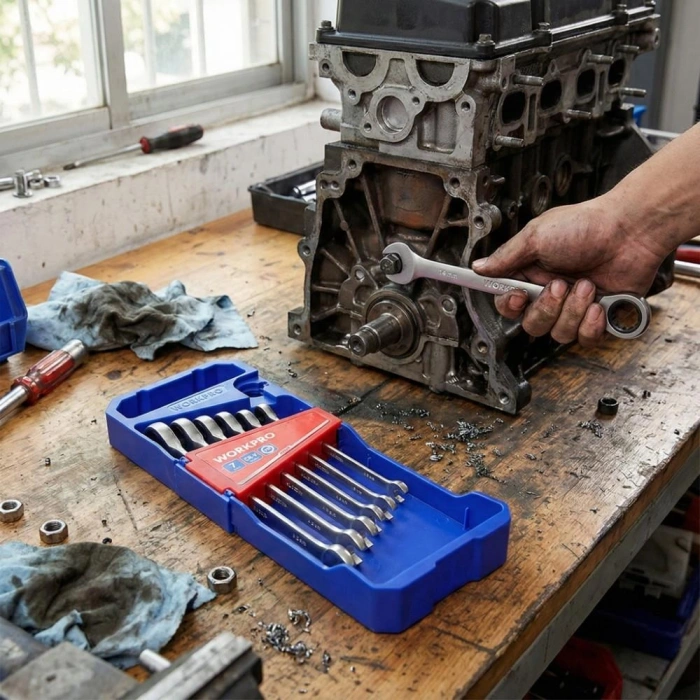 WORKPRO WP202511 Cr-V 7 Parça Cırcırlı Profesyonel Kombine Anahtar Takımı