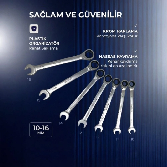 WORKPRO WP202511 Cr-V 7 Parça Cırcırlı Profesyonel Kombine Anahtar Takımı