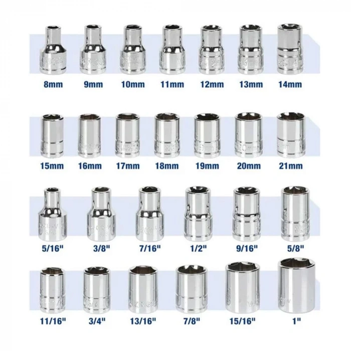 WORKPRO WP202525 30 Parça 1/2’’ CR-V Metrik/İnç Profesyonel Lokma Takımı