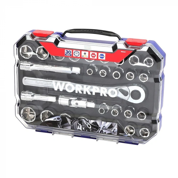 WORKPRO WP202525 30 Parça 1/2’’ CR-V Metrik/İnç Profesyonel Lokma Takımı