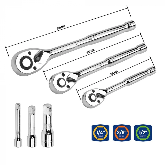 WORKPRO WP202530 1/4’ 3/8’’ 1/2’ Metrik/İnç 164 Parça Cr-V Ağır Hizmet Lokma ve Kombine Anahtar Takımı
