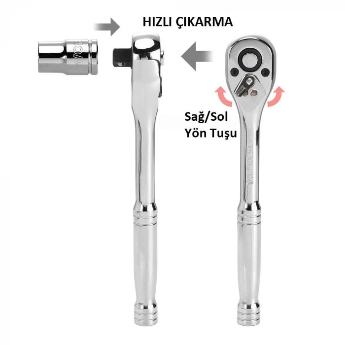 WORKPRO WP202536 39 Parça 3/8’’ 1/4’’ CR-V Metrik/İnç Profesyonel Lokma Takımı