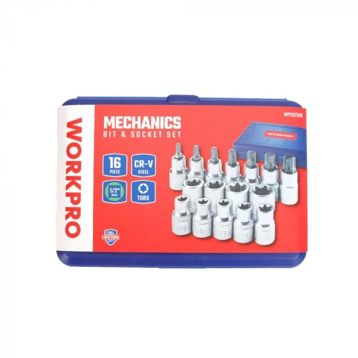 WORKPRO WP202596 1/2’ CR-V 16 Parça Ağır Hizmet Torx Lokma Soketi / Ucu