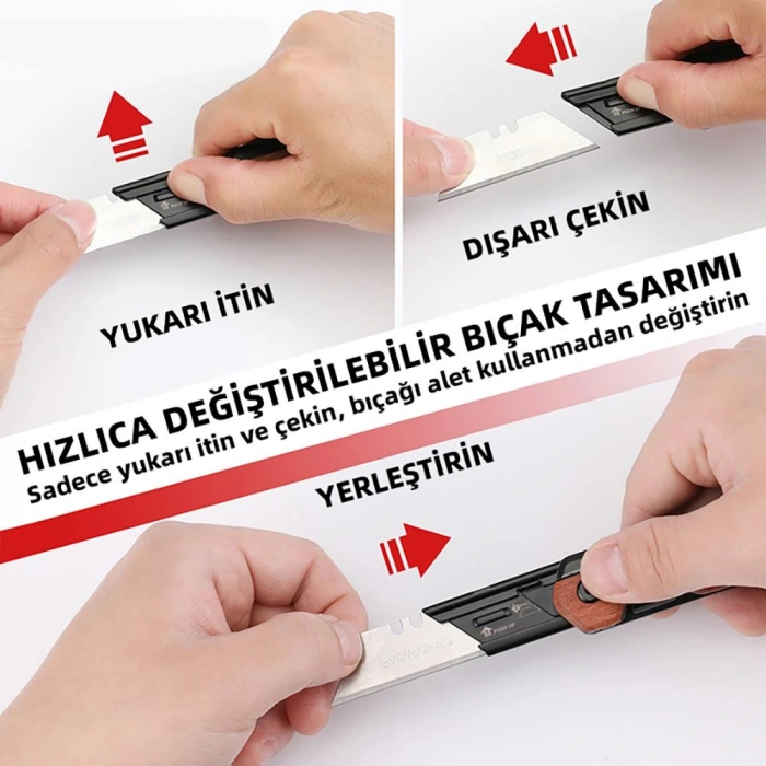 WORKPRO WP211015 2-IN-1 Ahşap Saplı Profesyonel Cep Çakısı & Katlanır Rötuş Maket Bıçağı + 11 Adet Yedek Bıçak