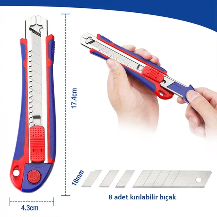 WORKPRO WP212011 18MM Ağır Hizmet Paslanmaz Çelik Kasa Yedek Kartuşlu Maket Bıçağı + 4 Adet Yedek Bıçak