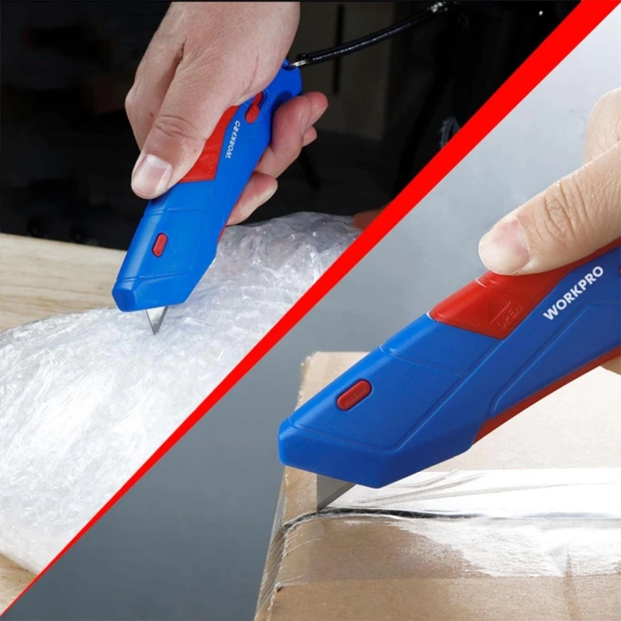 WORKPRO WP213010 Kemer Askı Kancalı Otomatik Geri Çekilebilir Mandallı Rötuş Maket Bıçağı + 3 Adet Yedek Bıçak