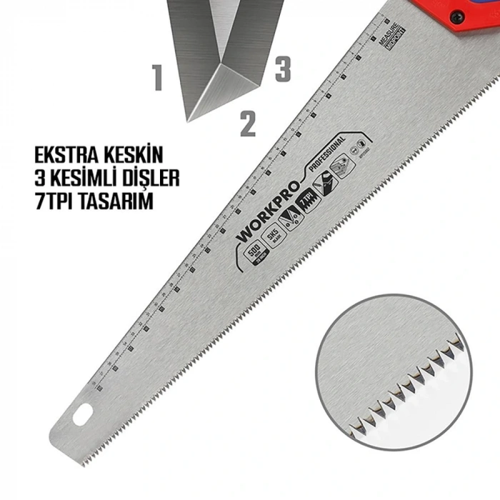 WORKPRO WP215007 500mm SK5 7 TPI Ağır Hizmet Tipi El Testeresi