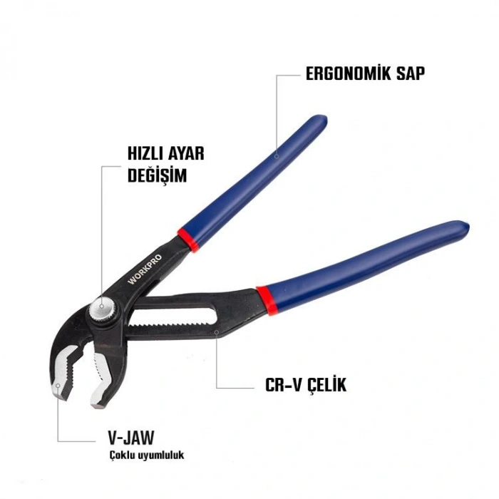 WORKPRO WP231087 250MM CR-V Profesyonel Ayarlı Düğmeli Fort Pense
